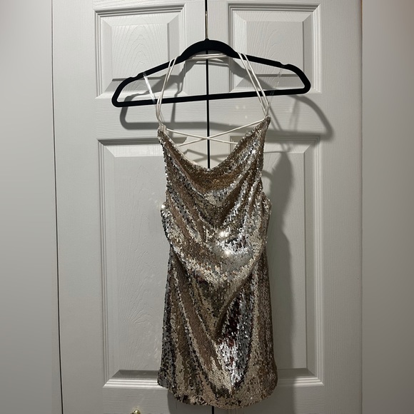 OOTDFash Gold Cream Sequin Mini Dress - Picture 3 of 7